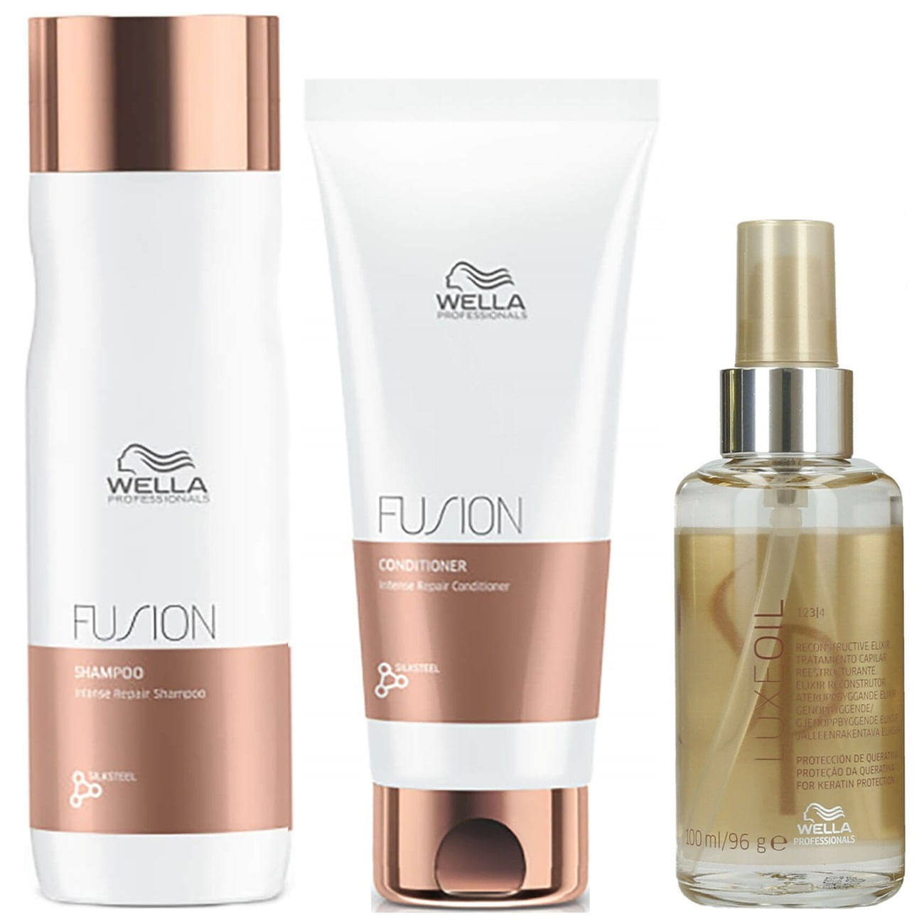 Shampoo Reparador 250ml + Acondicionador 200ml + Elixir Wella Fusion