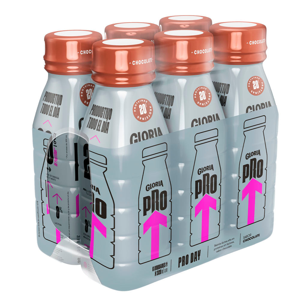 Bebida Láctea GLORIA Pro Day Choco Botella 320ml Paquete 6un