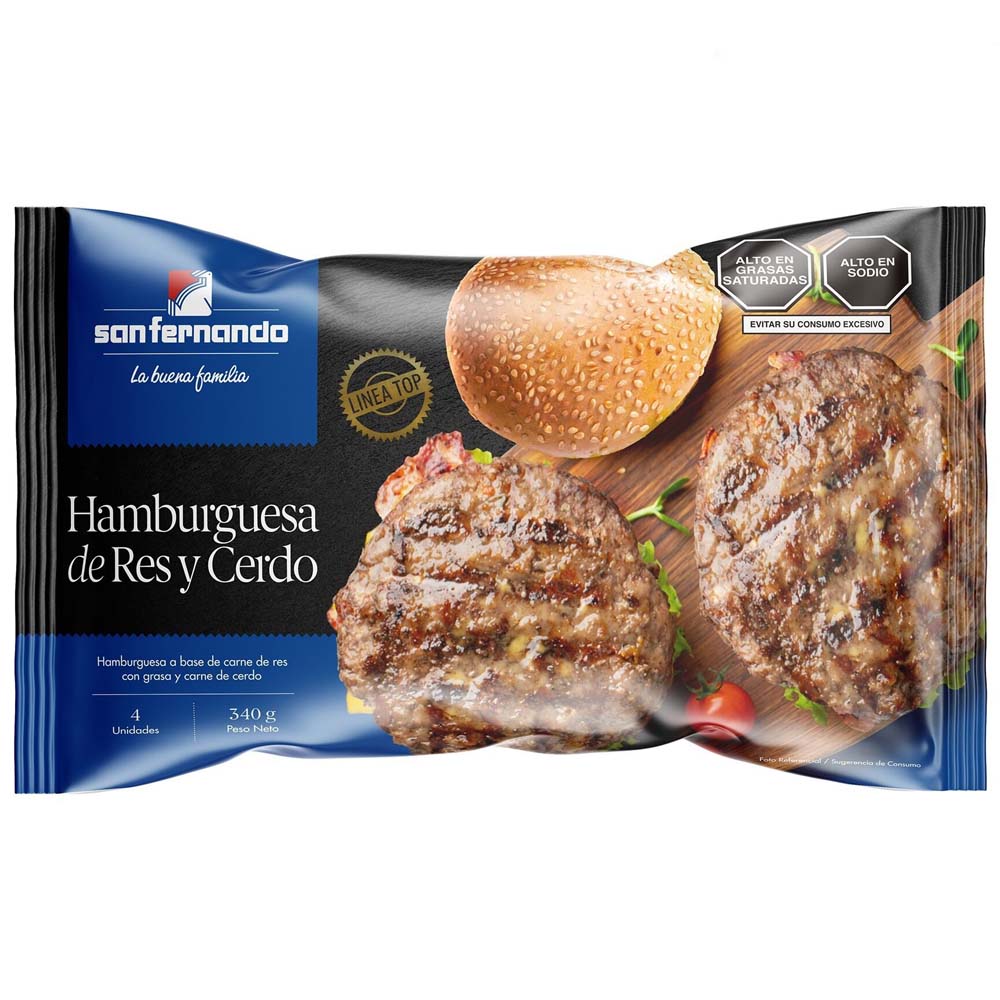 Hamburguesa de Res y Cerdo SAN FERNANDO Bolsa 4un
