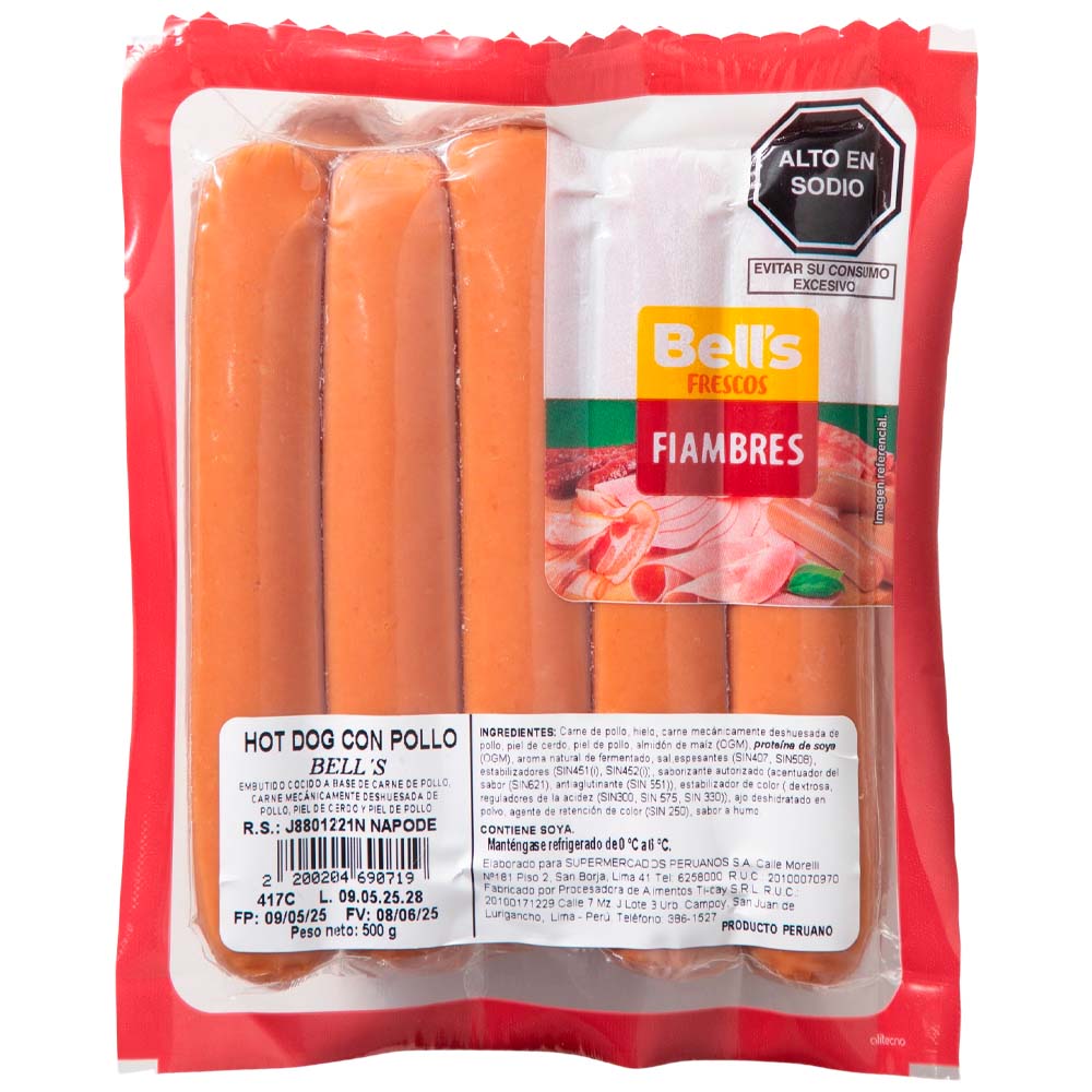 Hot Dog de Pollo BELL'S Paquete 500g