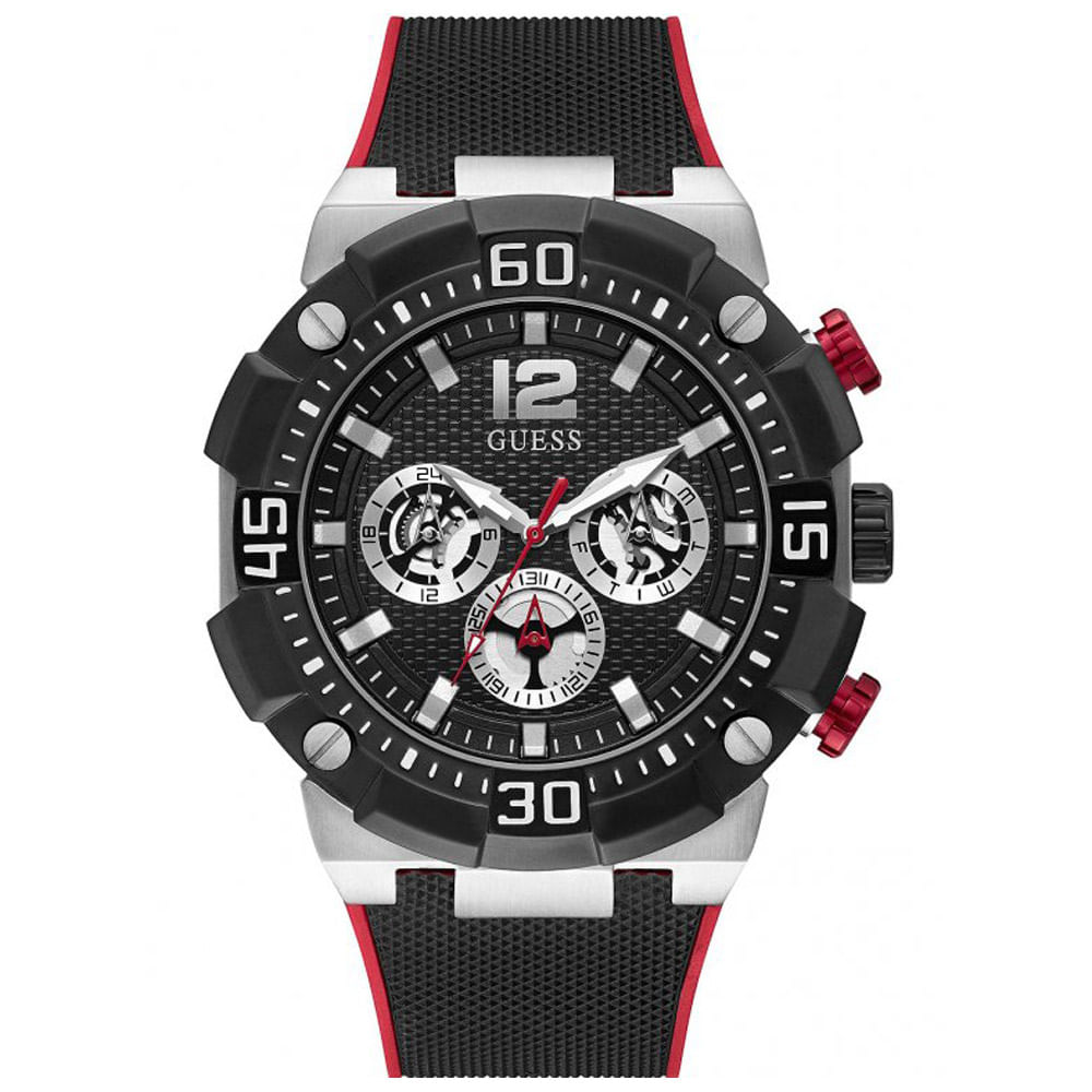 Reloj Guess Navigator GW0264G1 Multifuncional Negro Rojo Silicona