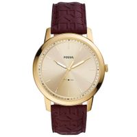 Reloj Fossil Minimalist FS5886 Ultra Delgado Hombre Correa Cuero Guinda Dial Dorado