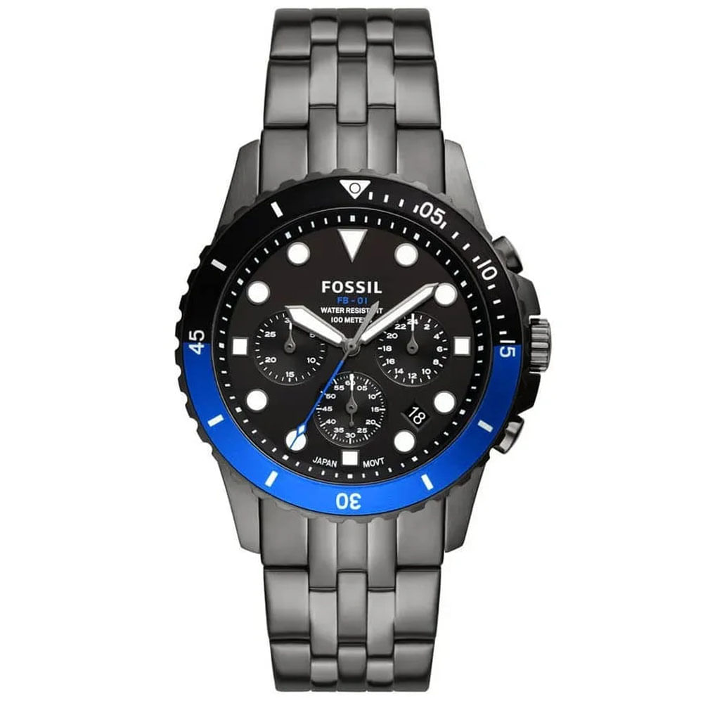 Reloj Fossil FB-01 FS5835 Para Hombre Fecha Cronometro Acero Inoxidable Gunmetal Dial Negro