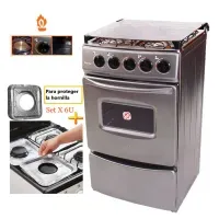 Cocina Fadic con tapa de vidrio y horno sami 4h Gris + Protector