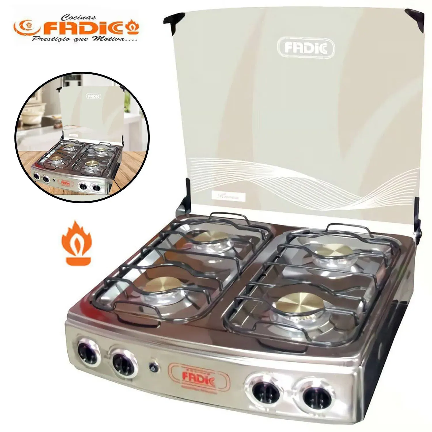 Cocina de mesa Karen 22 4h con tapa de vidrio