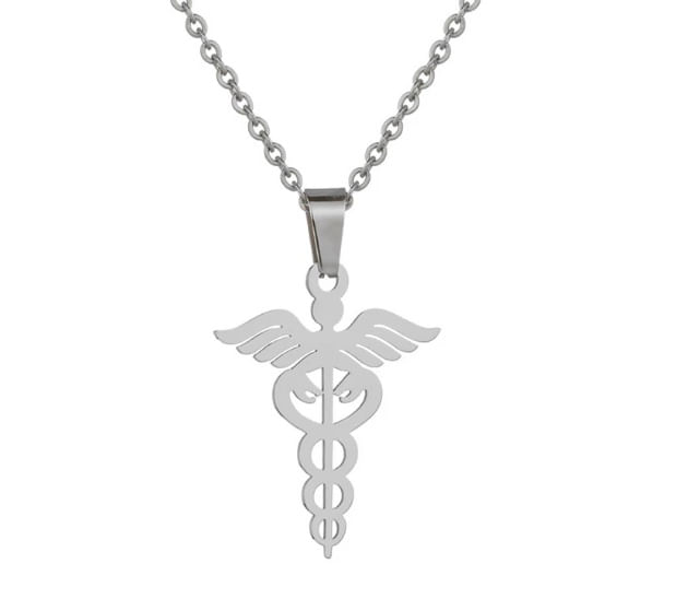 Collar Esculapio plateado Caduceo De Hermes Símbolo Medicina regalo Doctor