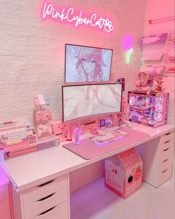 Escritorio Gamer de Melamina Led Blanco 180cm