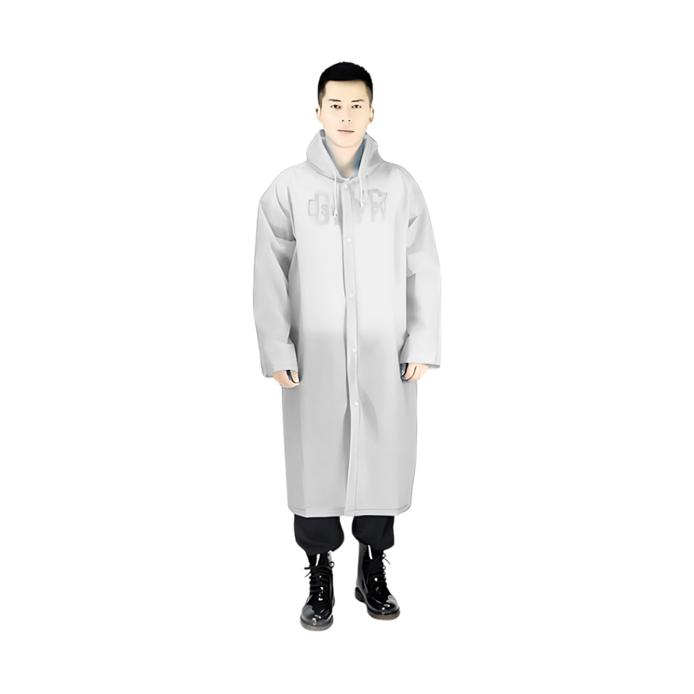 Poncho Impermeable Grueso de Mangas Rectas con Capucha y Botones Blanco