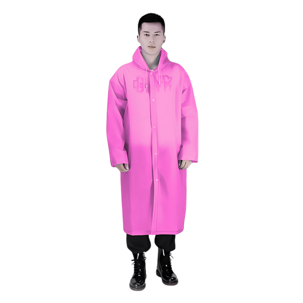 Poncho Impermeable Grueso de Mangas Rectas con Capucha y Botones Fucsia