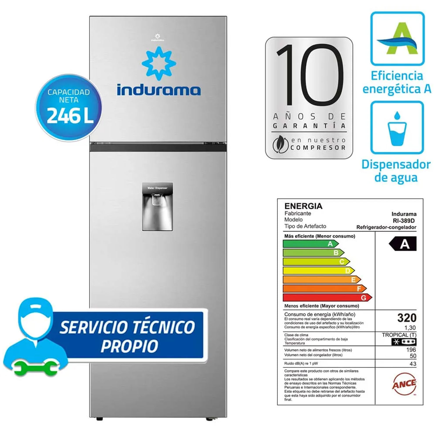 Refrigeradora Indurama 247L No Frost RI-389D Cromado