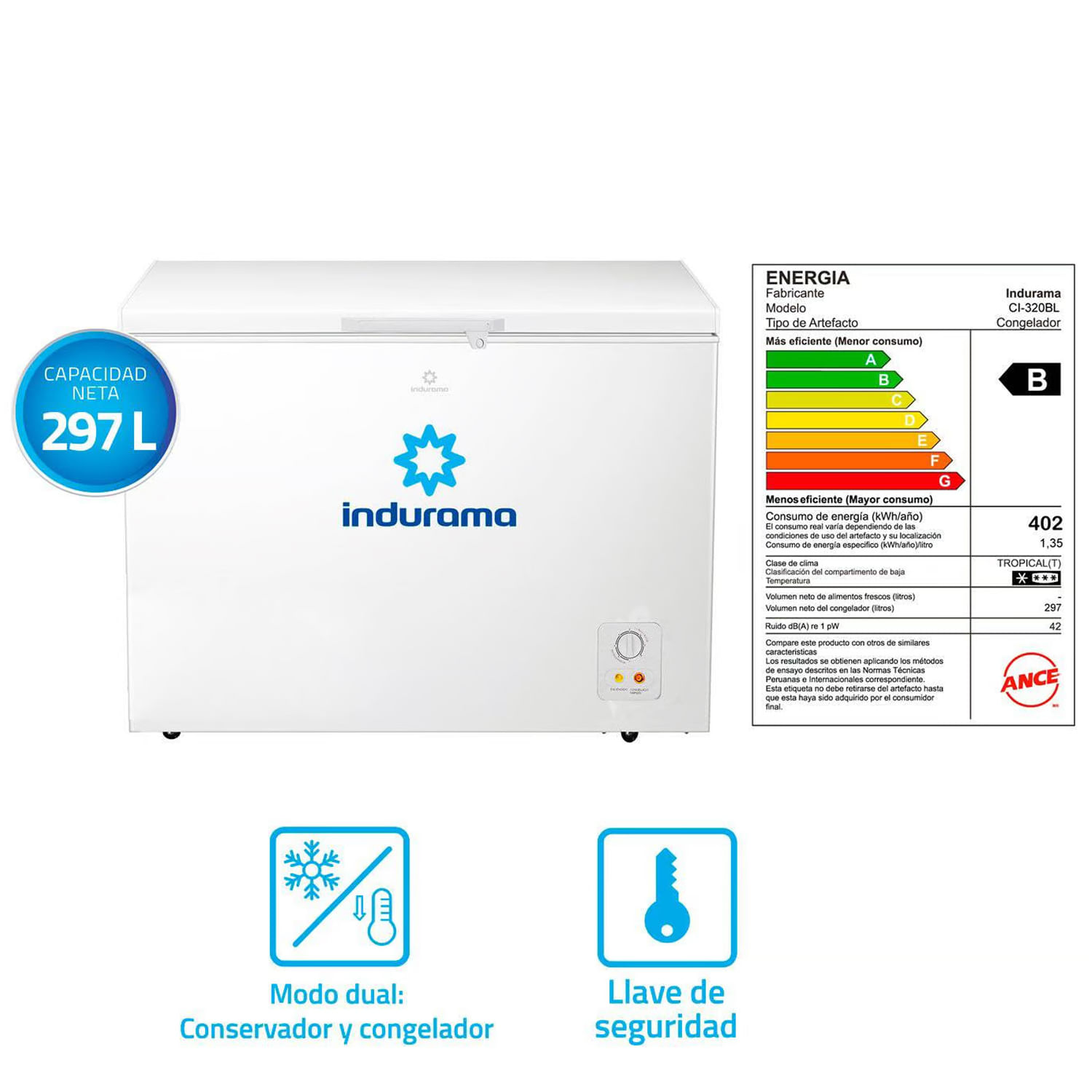 Congelador Indurama 297 LT CI-320BL color Blanco