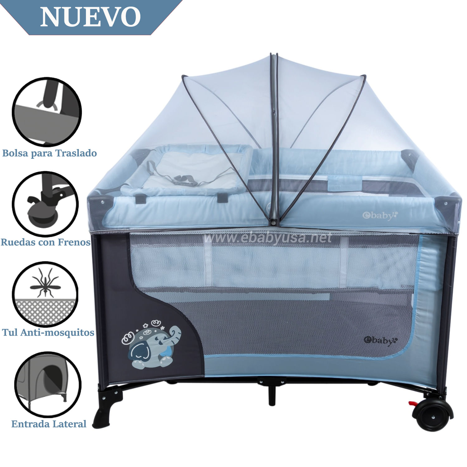EBABY Cuna Corral con Cambiador Celeste