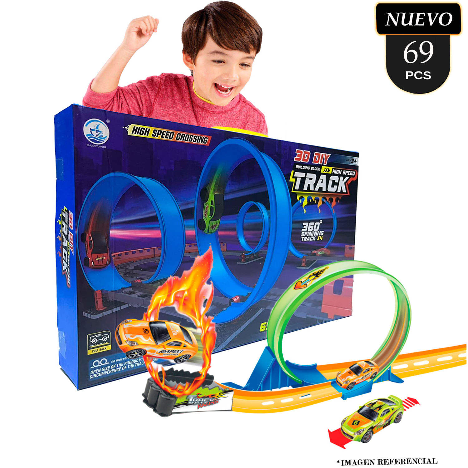 Juguete Set de Pista de Carrera Nitro2Go 360° 69 pcs Azul 679-113B