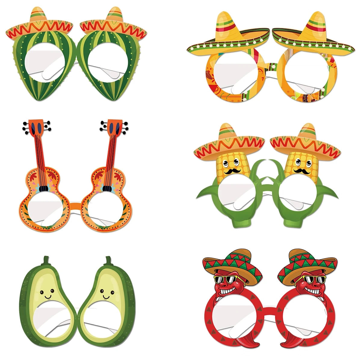 Set x 6 lentes de cartón fiesta mexicana palta mariachi