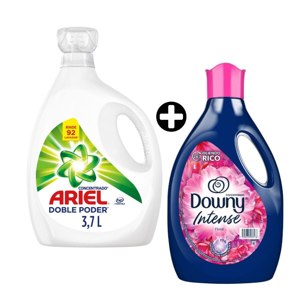 COMBO: Detergente Liquido Ariel Doble Poder 3.7L + Suavizante Downy Floral 2.6L