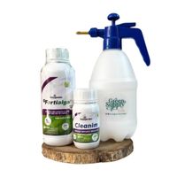 Pack Cuidado Básico (varias plantas): Fertialga 1L + Cleanim 250ml + Pulverizador 2L Green Supply