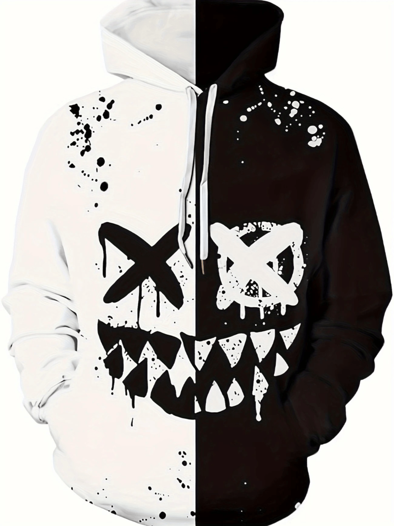 Sudadera con Capucha Blanco y Negro Hombre Urbano Talla M (Mediano) Textil Importado