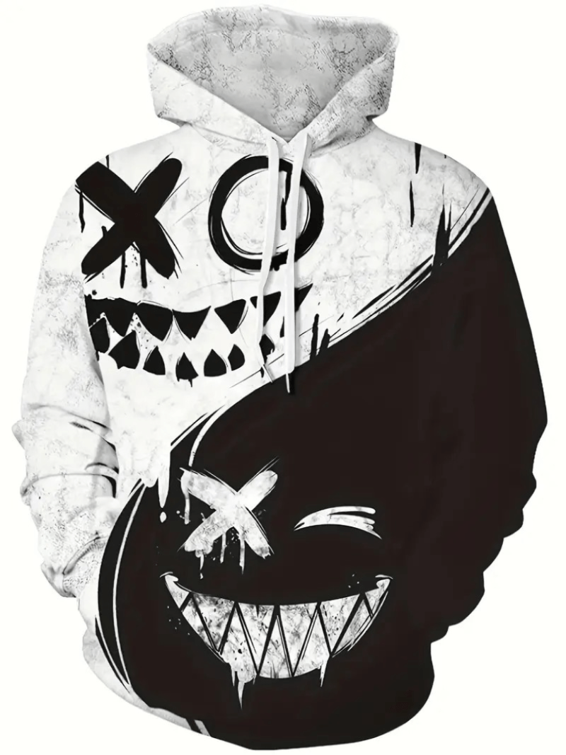 Sudadera con Capucha Blanco y Negro Invierno Hombre Urbano Talla M (Mediano) Textil Importado