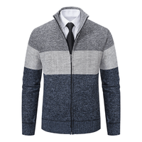 Chompa de Cuello Alto Gris y Azul con Cierre Hombre Invierno Talla M Textil Importado