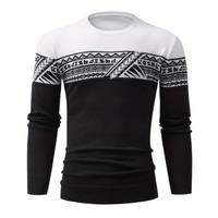 Chompa Cuello Redondo Blanco y Negro Hombre Sueter Invierno Talla M (Mediano) Textil Importado