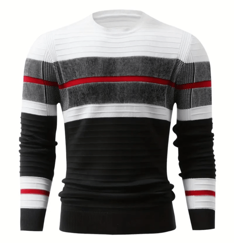 Chompa Cuello Redondo Blanco y Negro Hombre Sueter Invierno Talla M (Mediano) Texti Importado