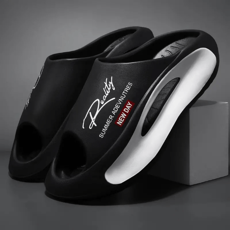 Sandalias Antideslizante Negro Casual Hombre Talla 44-45 Cuero Liso