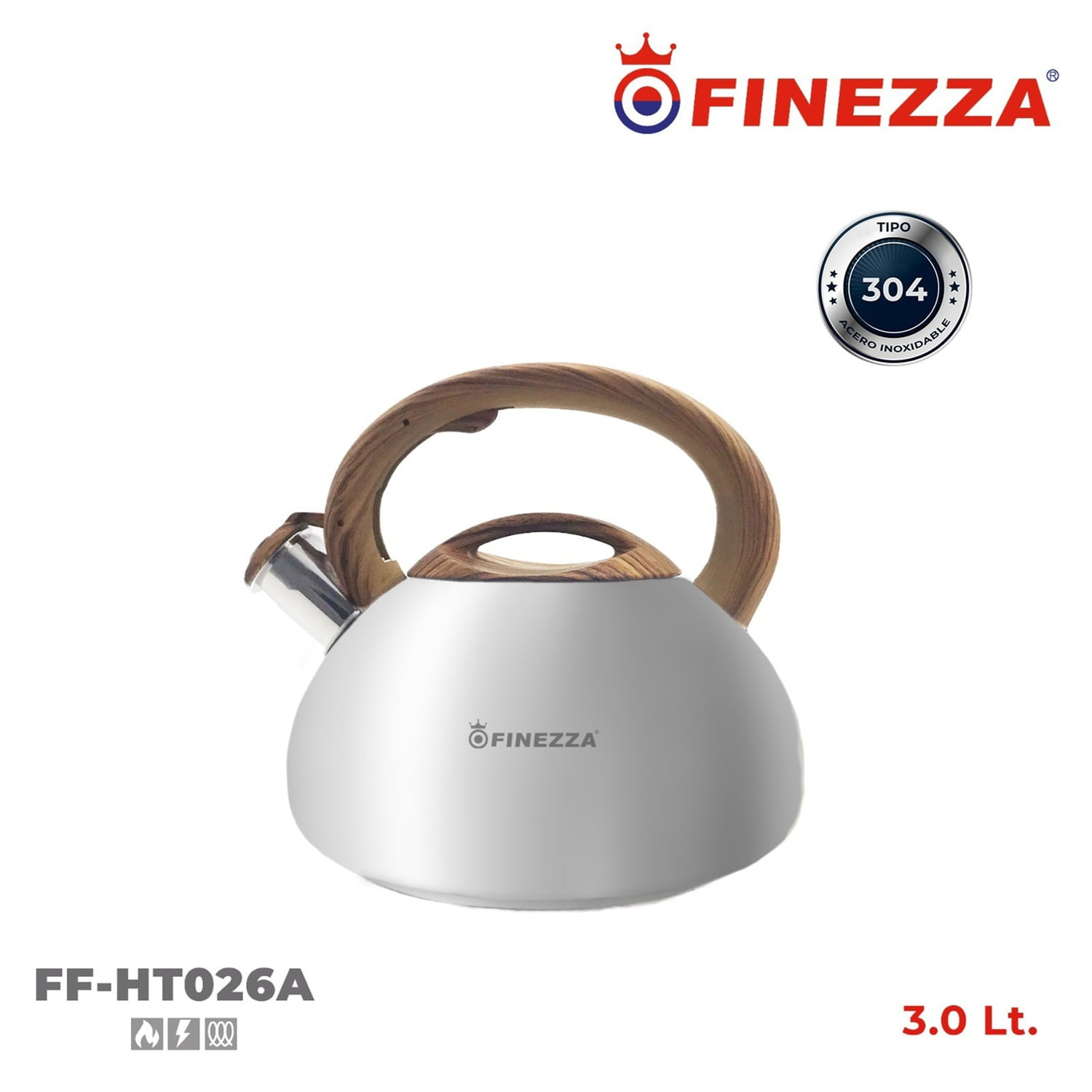 Tetera de Acero Inox Mango Beige de 3Lt FF-HT026A