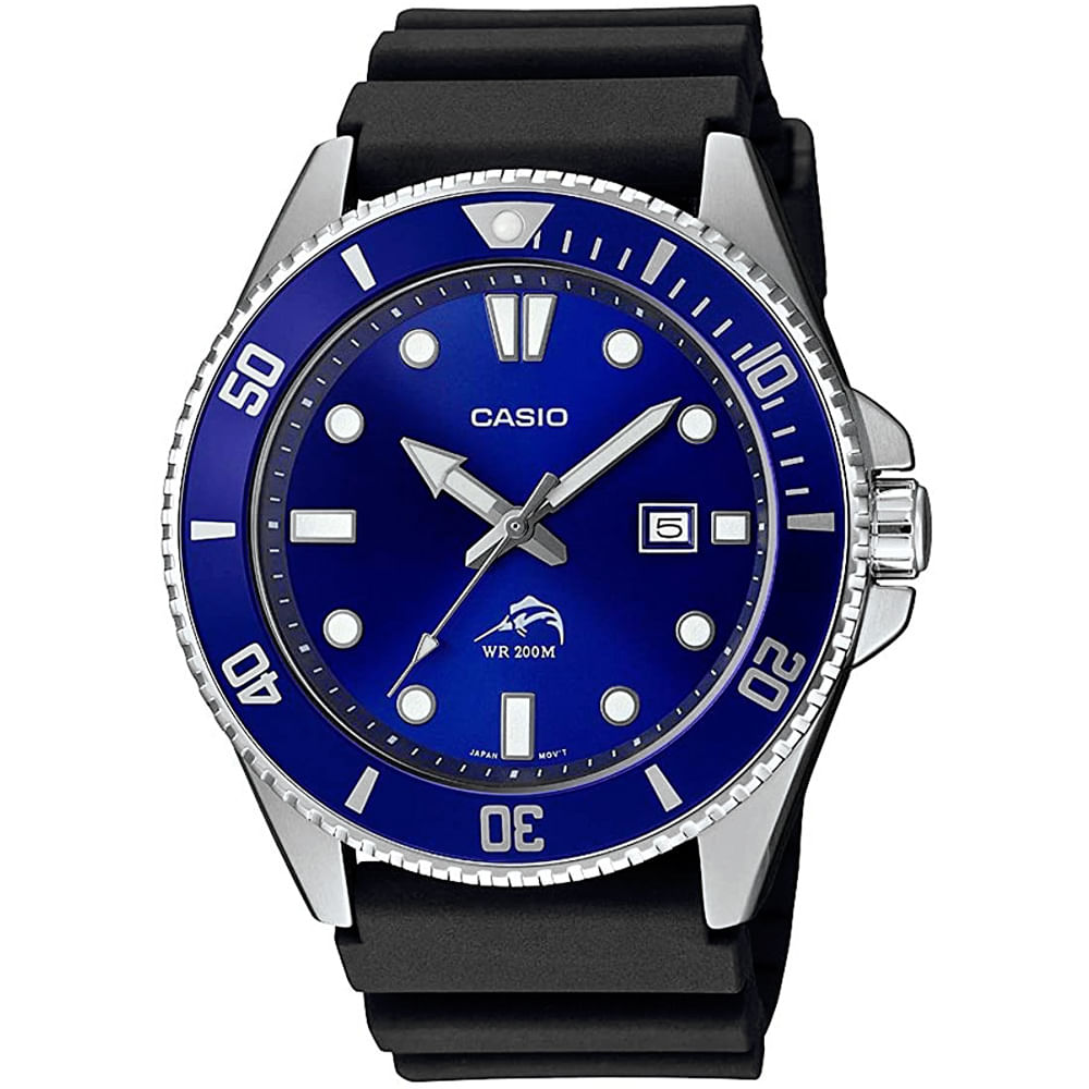 Reloj Casio Duro Marlin MDV-106B-2AV Fecha Acuático Correa Resina Negro Dial Azul