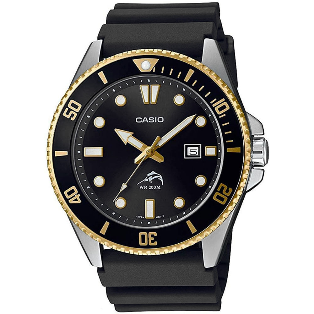 Reloj Casio Duro Marlin MDV-106G-1AV Fecha Acuático Correa De Resina Negro Dorado