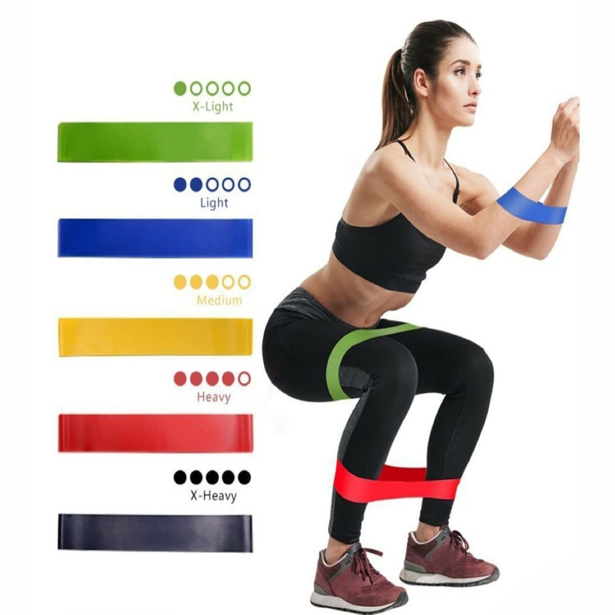 Set 5 bandas de resistencia elasticas ejercicios yoga bolso