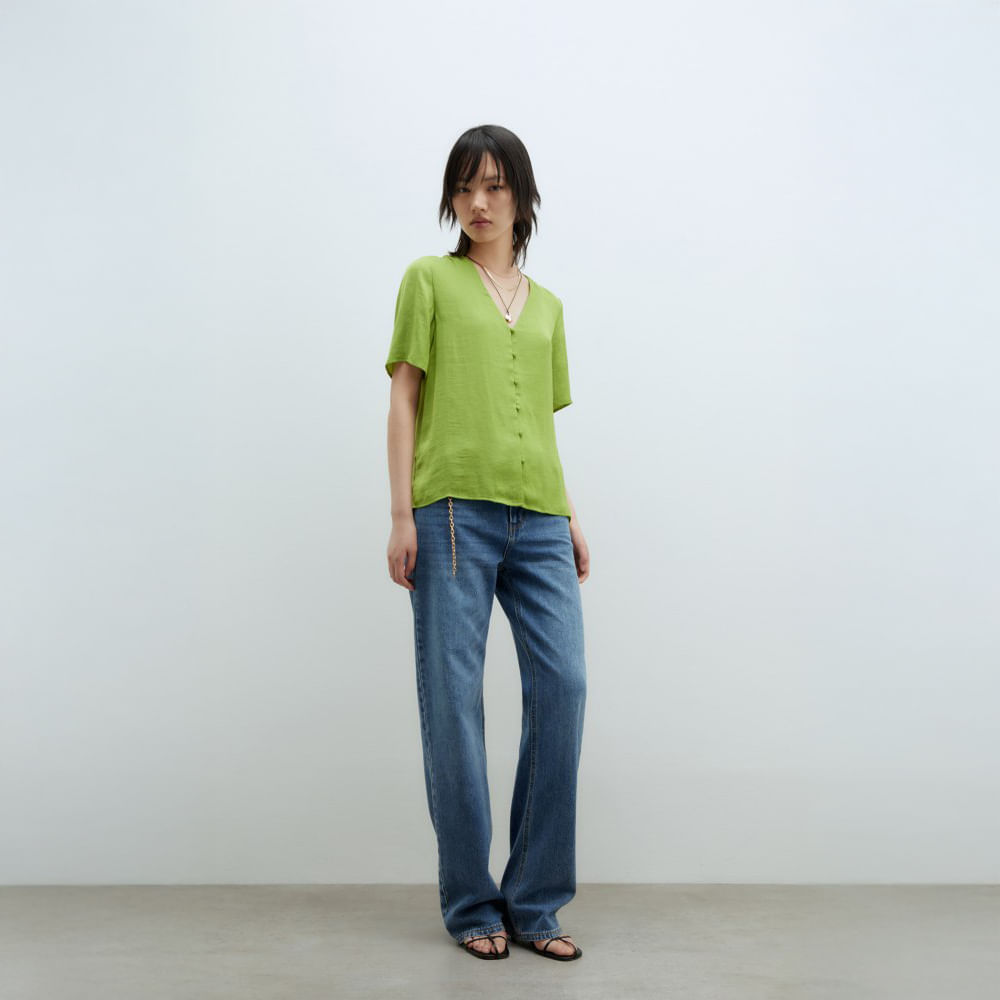 Blusa Mujer Sfera Manga Corta Botones Verde