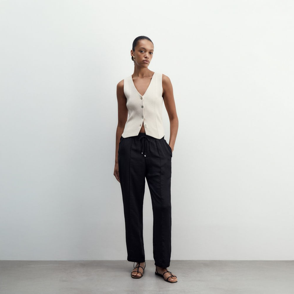 Pantalón Mujer Sfera Fluido Liso Negro