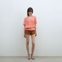 Blusa Mujer Sfera Manga Corta Botones Coral
