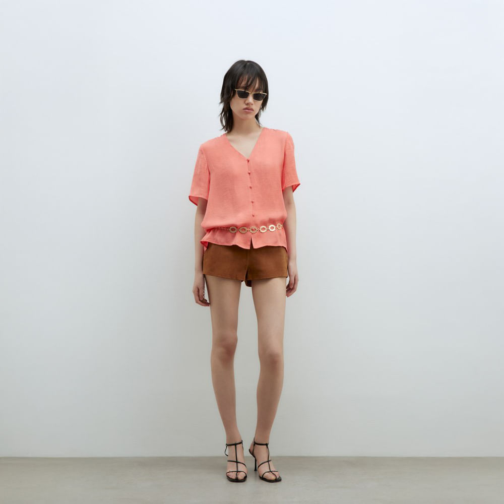 Blusa Mujer Sfera Manga Corta Botones Coral