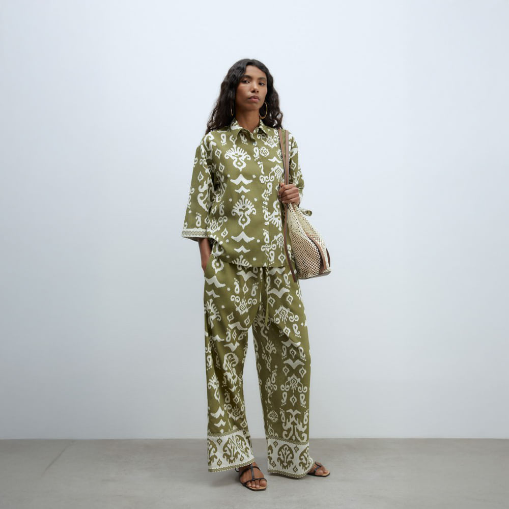 Blusa Mujer Sfera Estampada Con Lino Crema