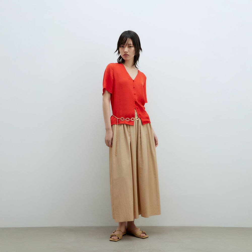 Blusa Mujer Sfera Manga Corta Botones Rojo