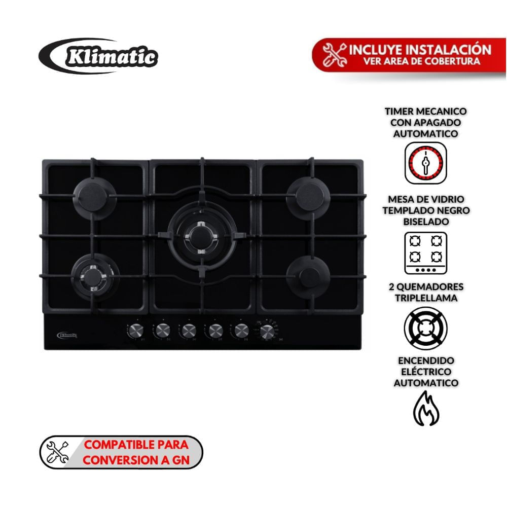 Cocina Empotrable Klimatic Aosta 90PRO 90cm Negra