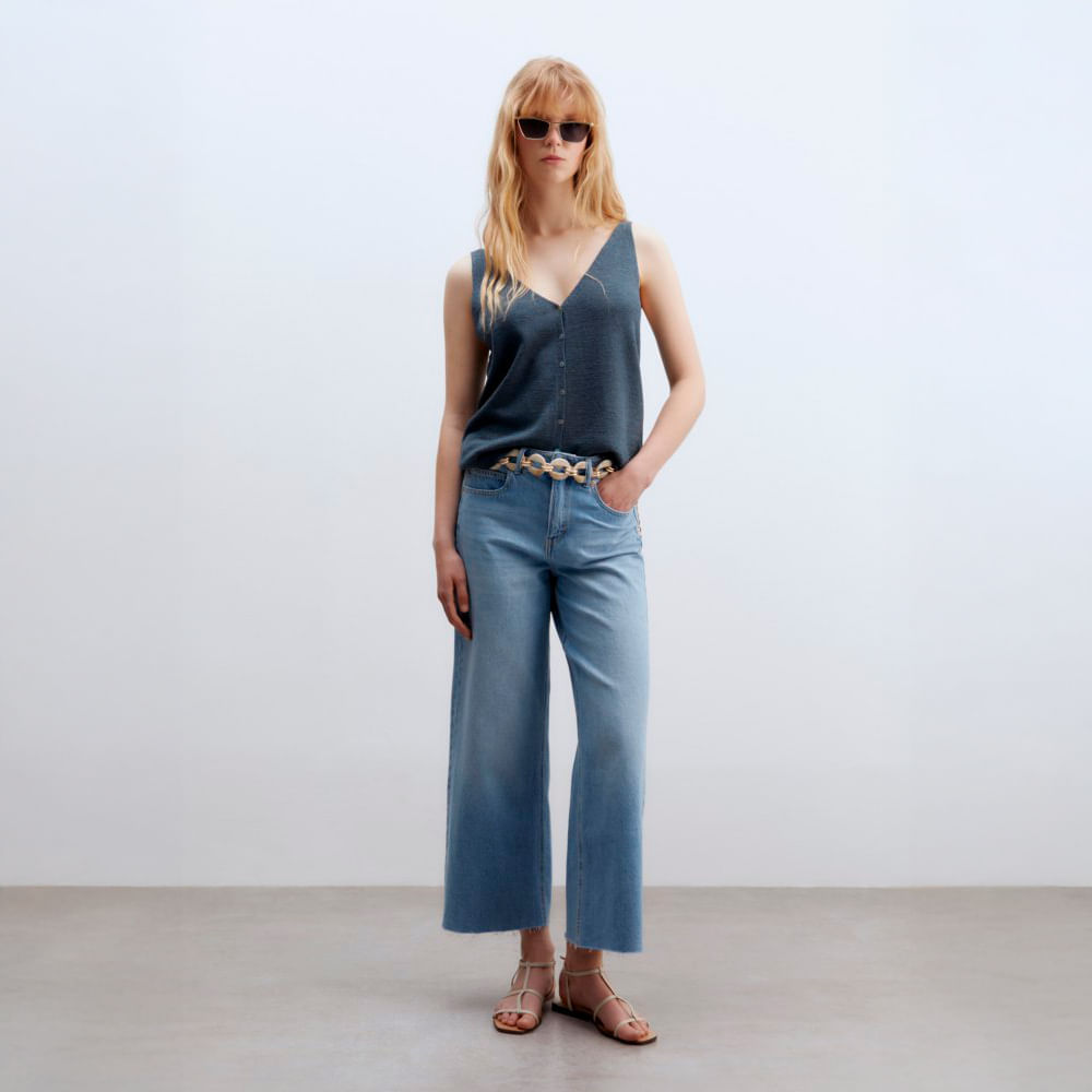 Chompa Mujer Sfera Top Liso Tirantes Botones Plomo