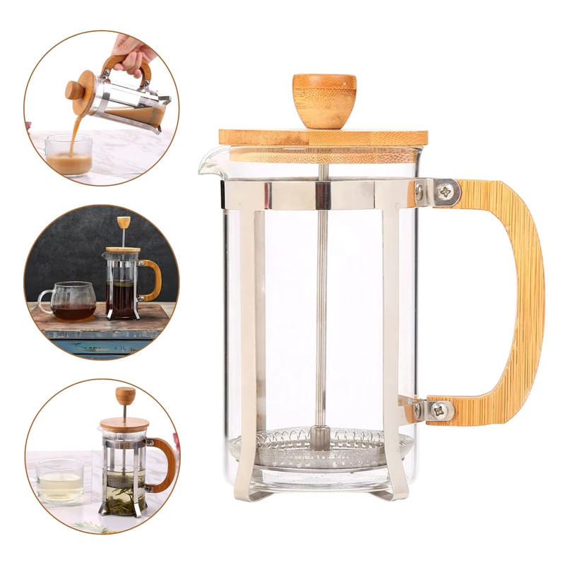 Cafetera Prensa Francesa 600ml con Tapa de Bambú Elegante