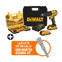 Combo Dewalt Inalámbrico DCD7781S2A-K3: Taladro Percutor 1/2"" 20V XR 2 Baterías 2Ah + Set de 100 Piezas + Dado Hexagonal Pulgada 1/4"" x  5/16""
