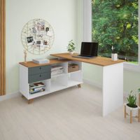 Escritorio en L con Organizador Boricua color Blanco/Roble/Gris TU MESITA