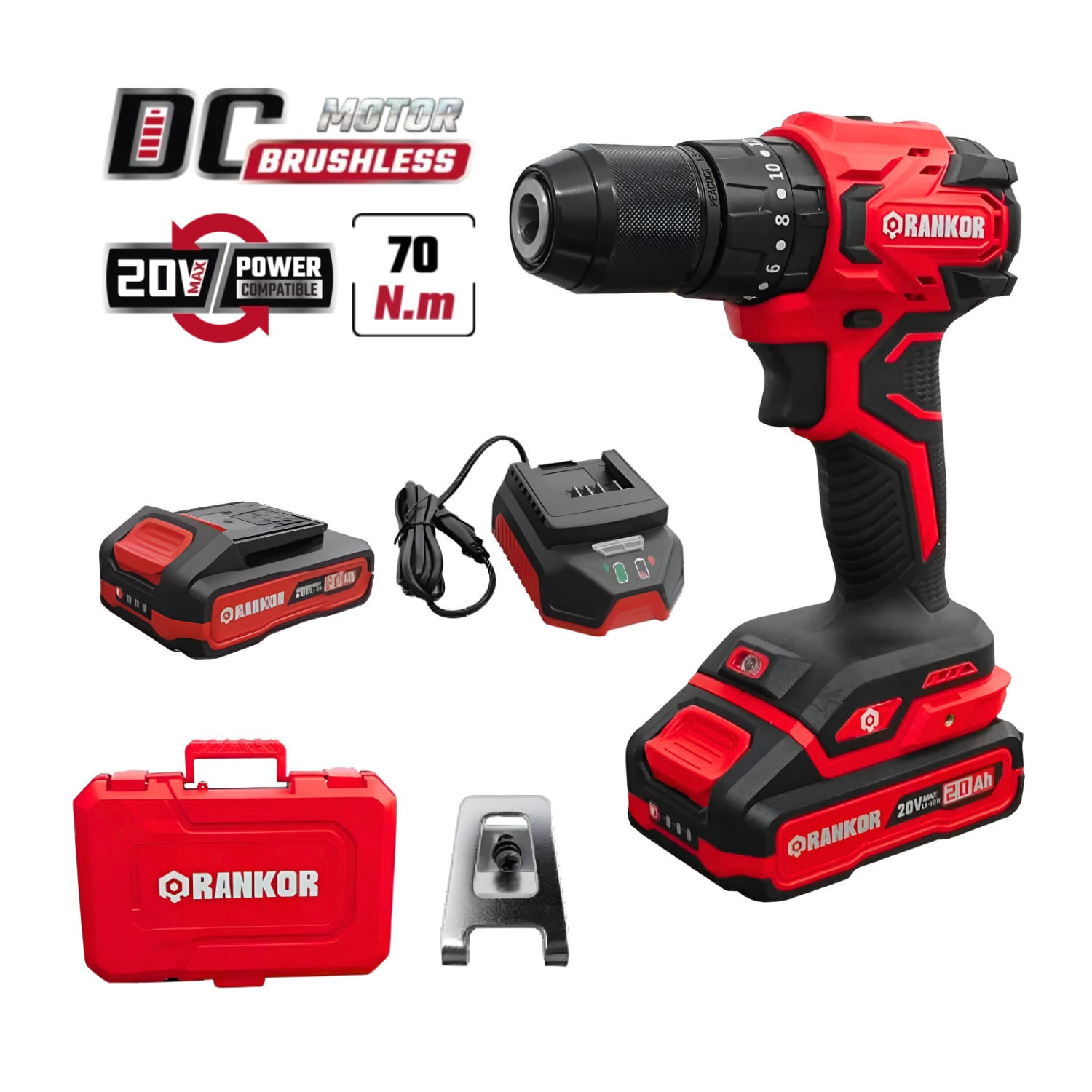 Taladro Atornillador Percutor 70nm industrial, batería de 20v Rankor