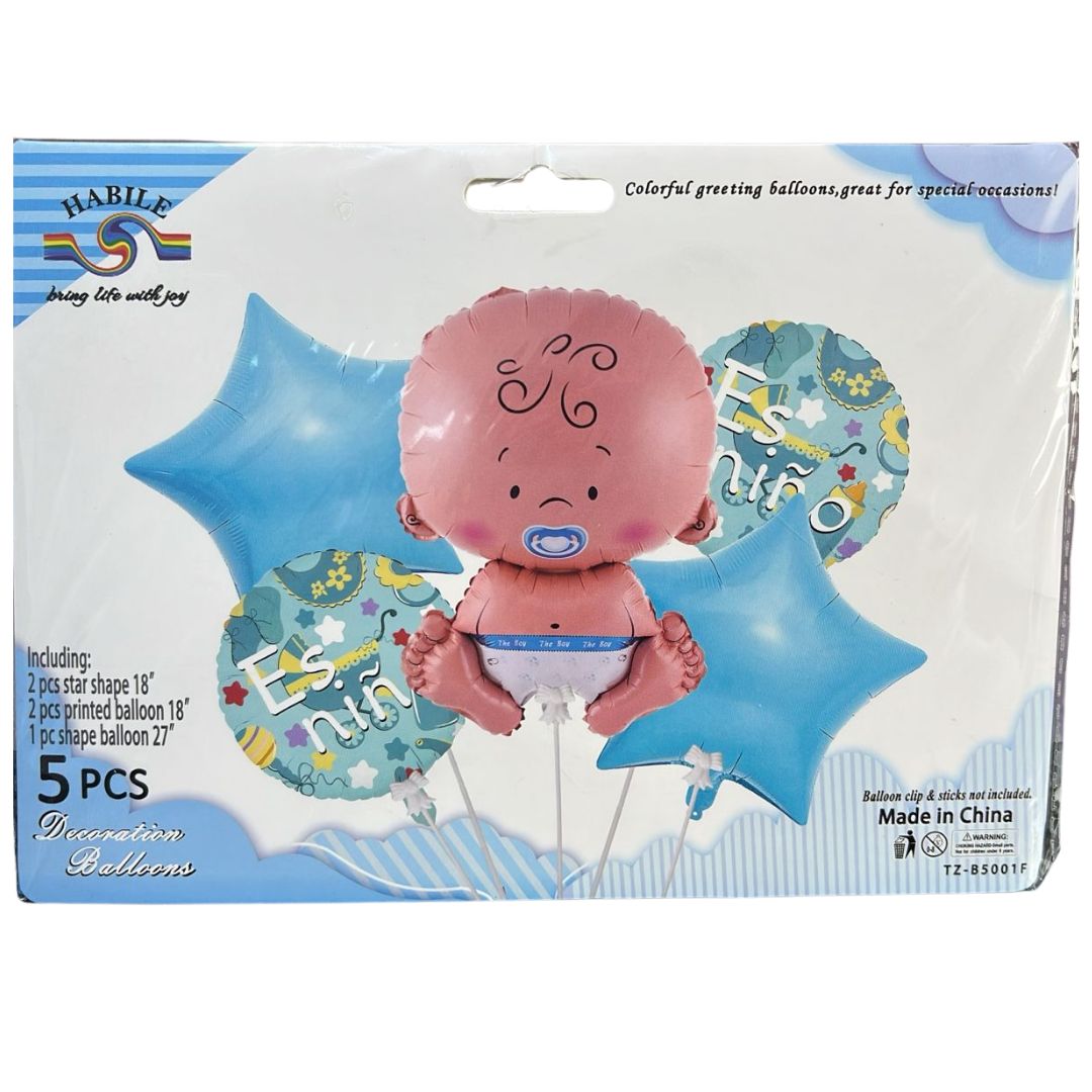 Pack 2 Bouquet de globos de 5 es una niña o niño - DESINFLADO (niño)
