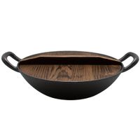 WOK DE HIERRO FUNDIDO CON TAPA DE MADERA WAYU 32 CM DE DIAMETRO