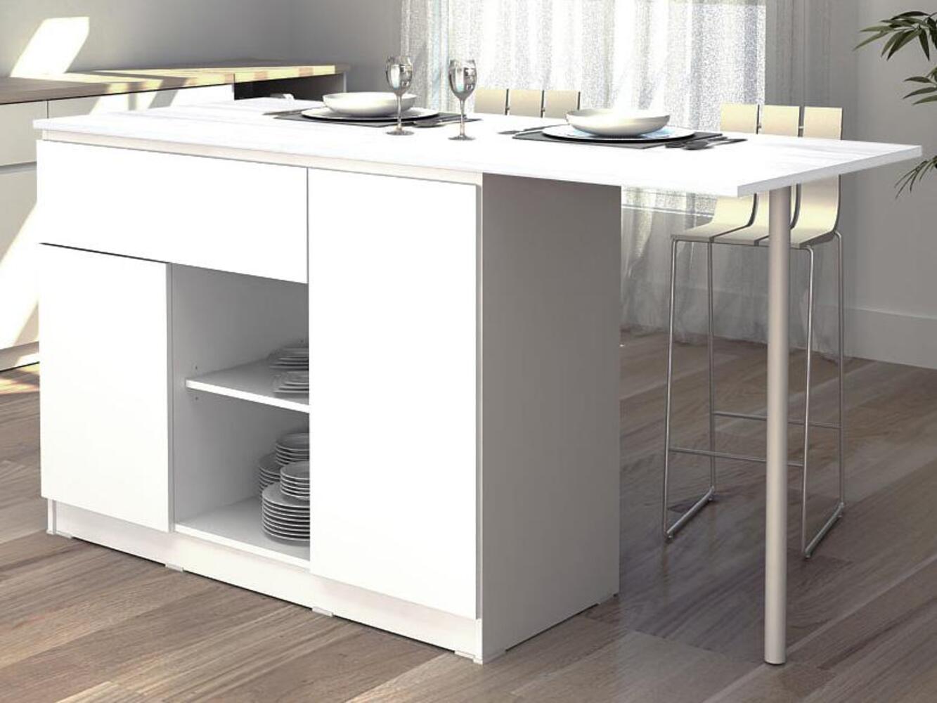 Isla de Cocina Moderna Rinaldi 2 puertas 1 cajón TU MESITA color Blanco