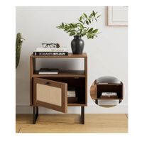 Mesita de Noche con Malla en Ratán Leonard color Marrón 1 puerta TU MESITA
