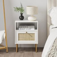 Mesita de Noche con Malla en Ratán Leonard color Blanco 1 puerta TU MESITA