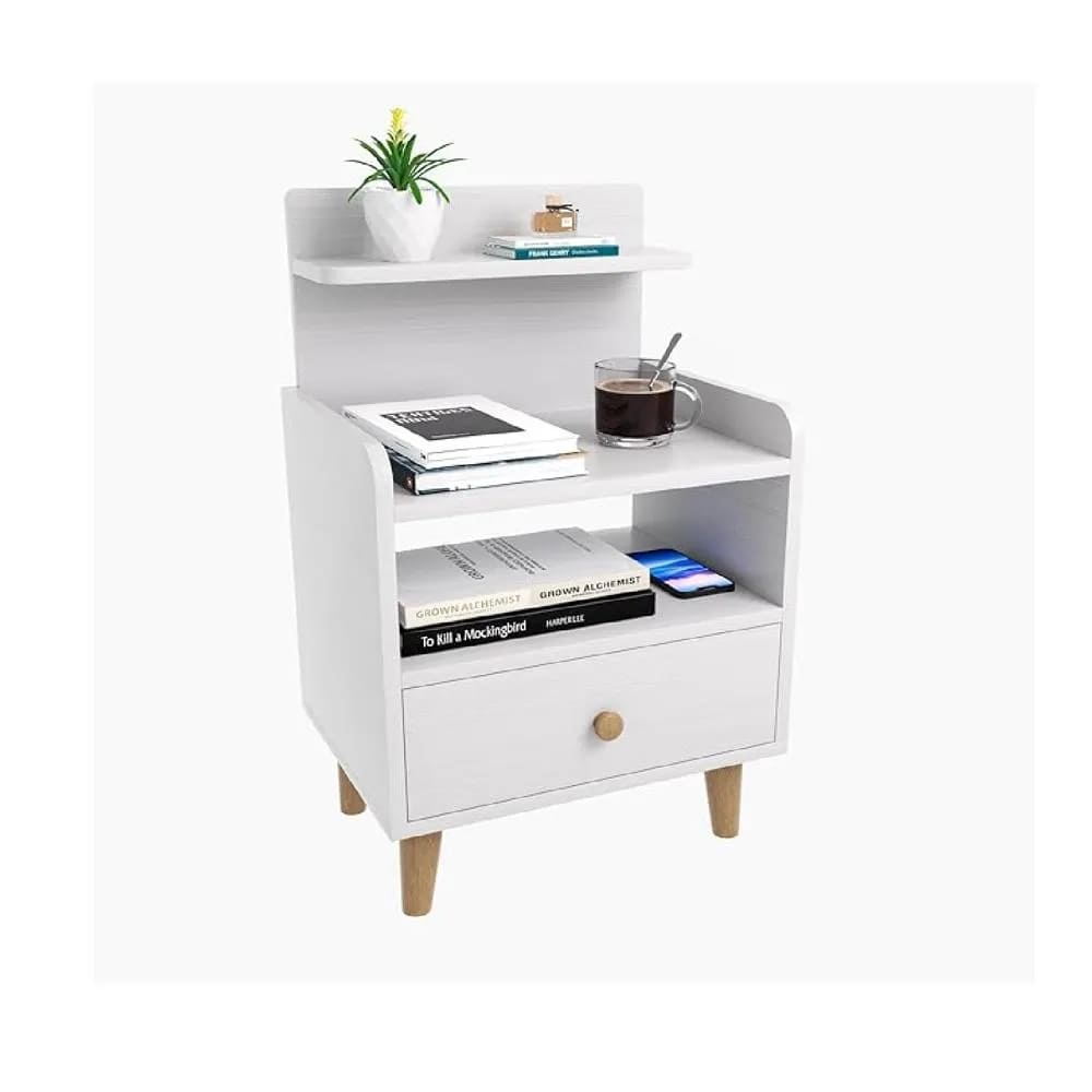Mesa de Noche Multiusos Yida color Blanco 1 cajón mas Repisas TU MESITA