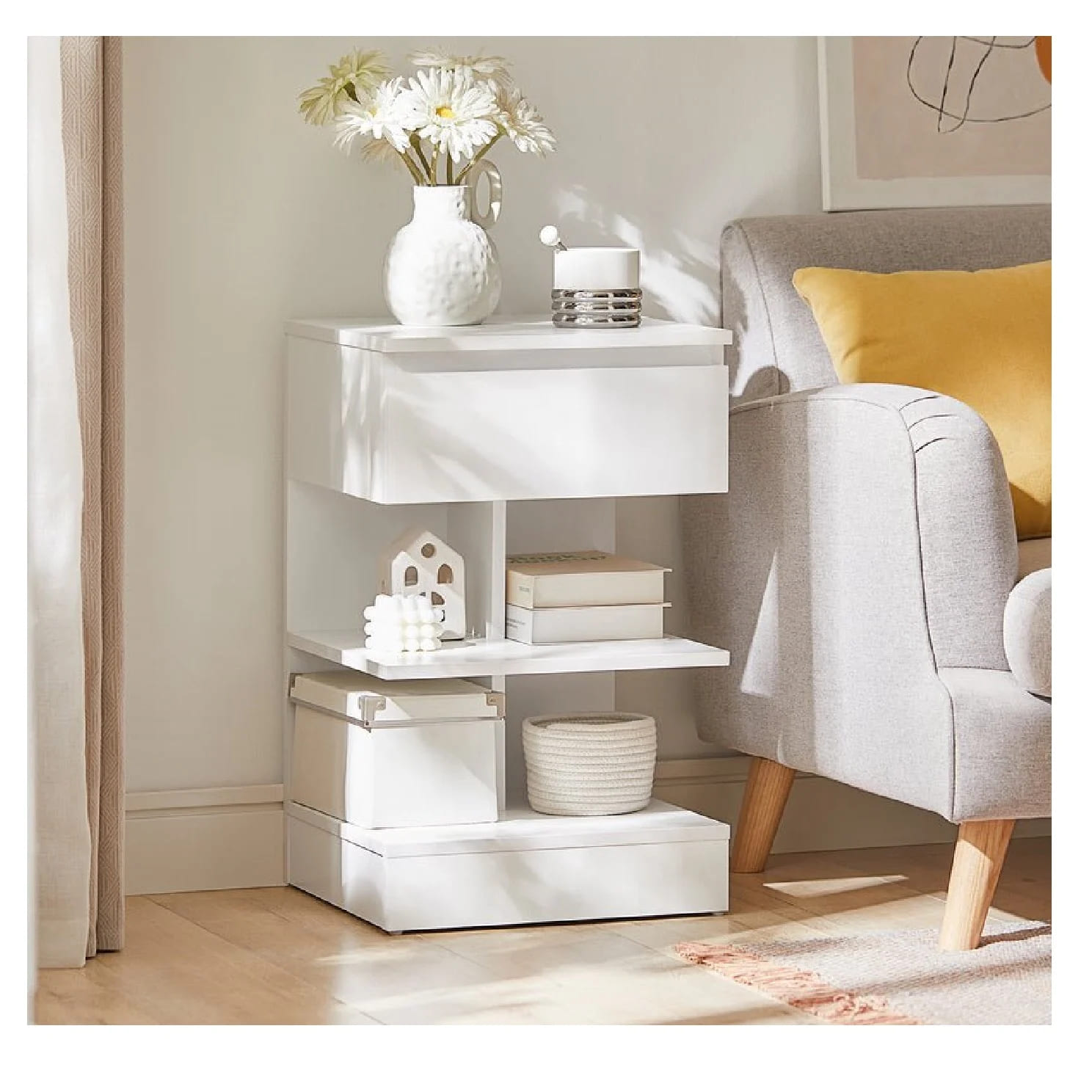 Velador Mesa de Noche Marlen color Blanco 1 cajón TU MESITA
