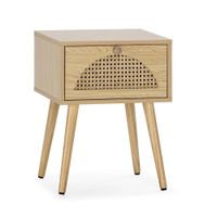 Velador Vintage Portugal color Rovere con Rejilla Ratán 1 cajón TU MESITA